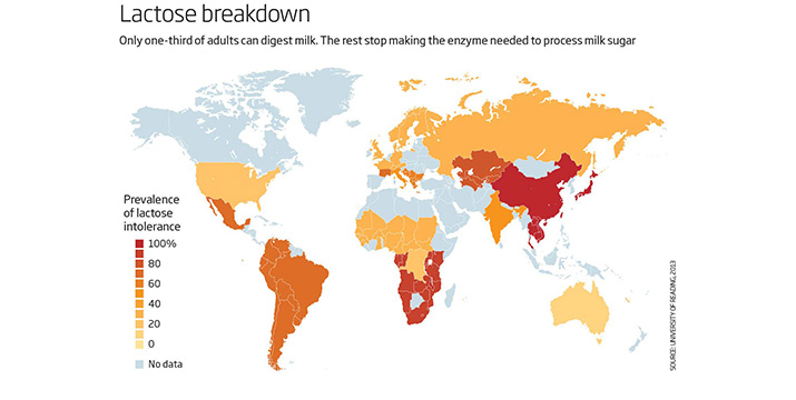 Mappa globale intolleranza al lattosio